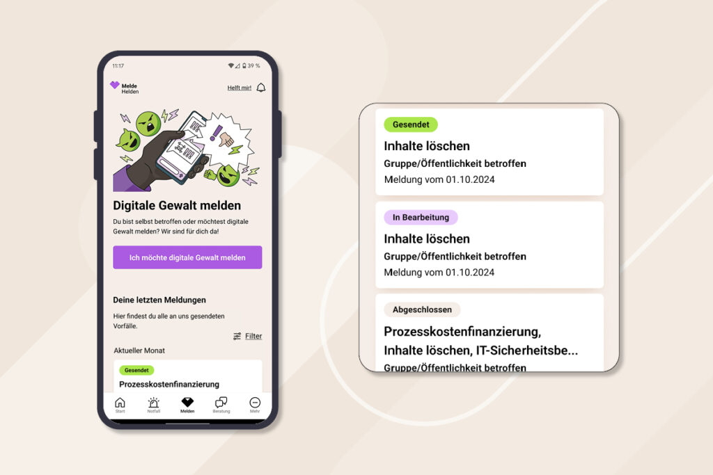 MeldeHelden-App: Zu sehen ist der "Deine Meldungen"-Screen.