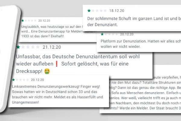 Negative Kommentare über Denunziation zur MeldeHelden App