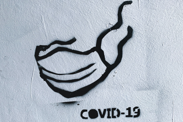 Bild von Mundnasenschutz mit Covid-19 Graffity