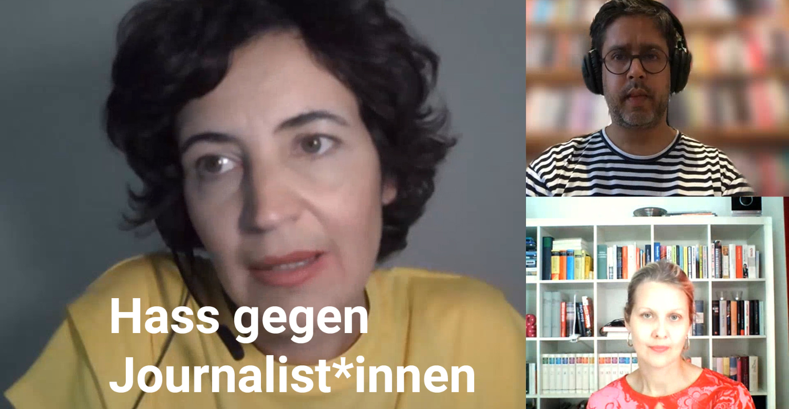 HateAid-Geschäftsführerin Anna-Lena von Hodenberg im Gespräch mit Journalistinnen zum Thema Hass im Netz.
