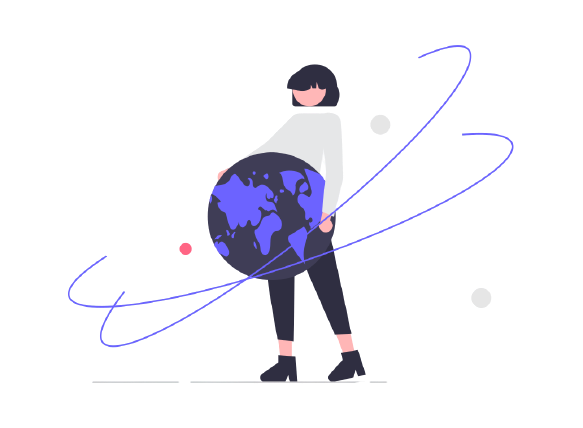 Grafik mit einer Frau, die die Erde in den Händen hält.
