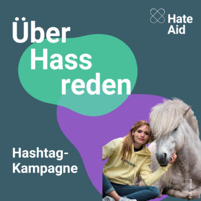 Podcast-Cover Über Hassreden Folge Hashtag-Kampagne mit Bild von Hanna und Pferd