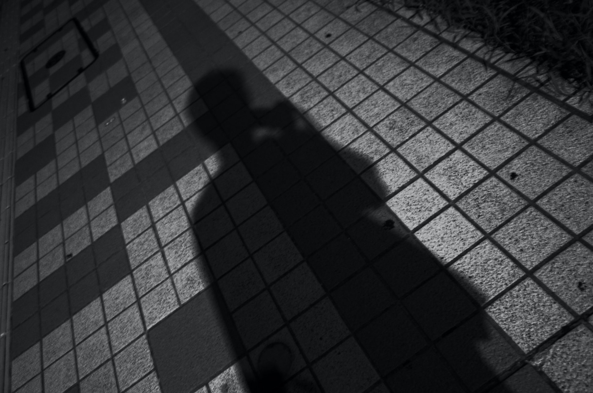Schatten einer Person mit Handy in der Hand.