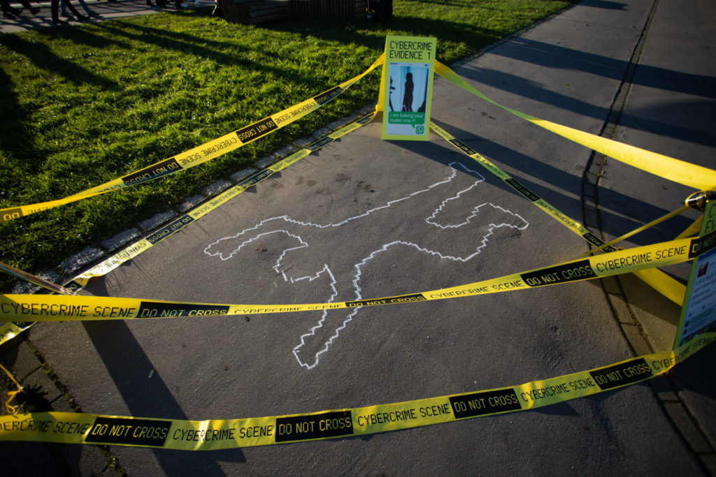Outlines of a crimescene on the floor.