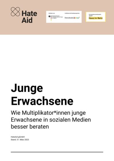 Cover der Broschüre: Junge Erwachsen - Wie Multiplikator*innen junge Erwachsene in sozialen Medien besser beraten