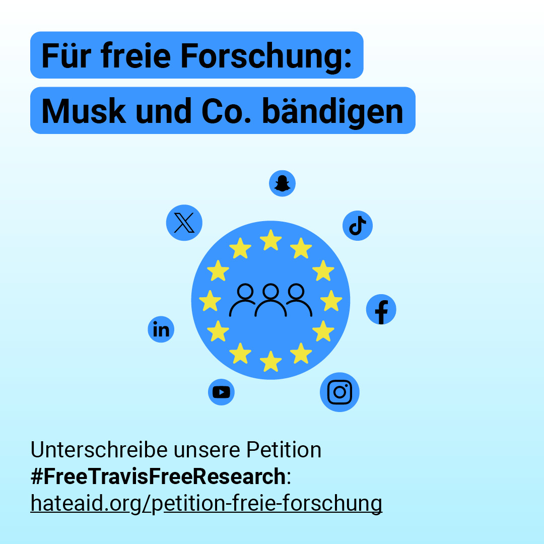 HateAid Travis Brown Petition: Für freie Forschung - Musik und Co. bändigen. #FreeTravisFreeResearch