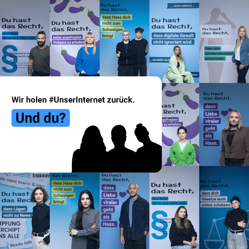Collage aus verschiedenen Bildern zur #UnserInternet-Kampagne. Dazu der Text "Wir holen uns unser Internet zurück. Und du?"