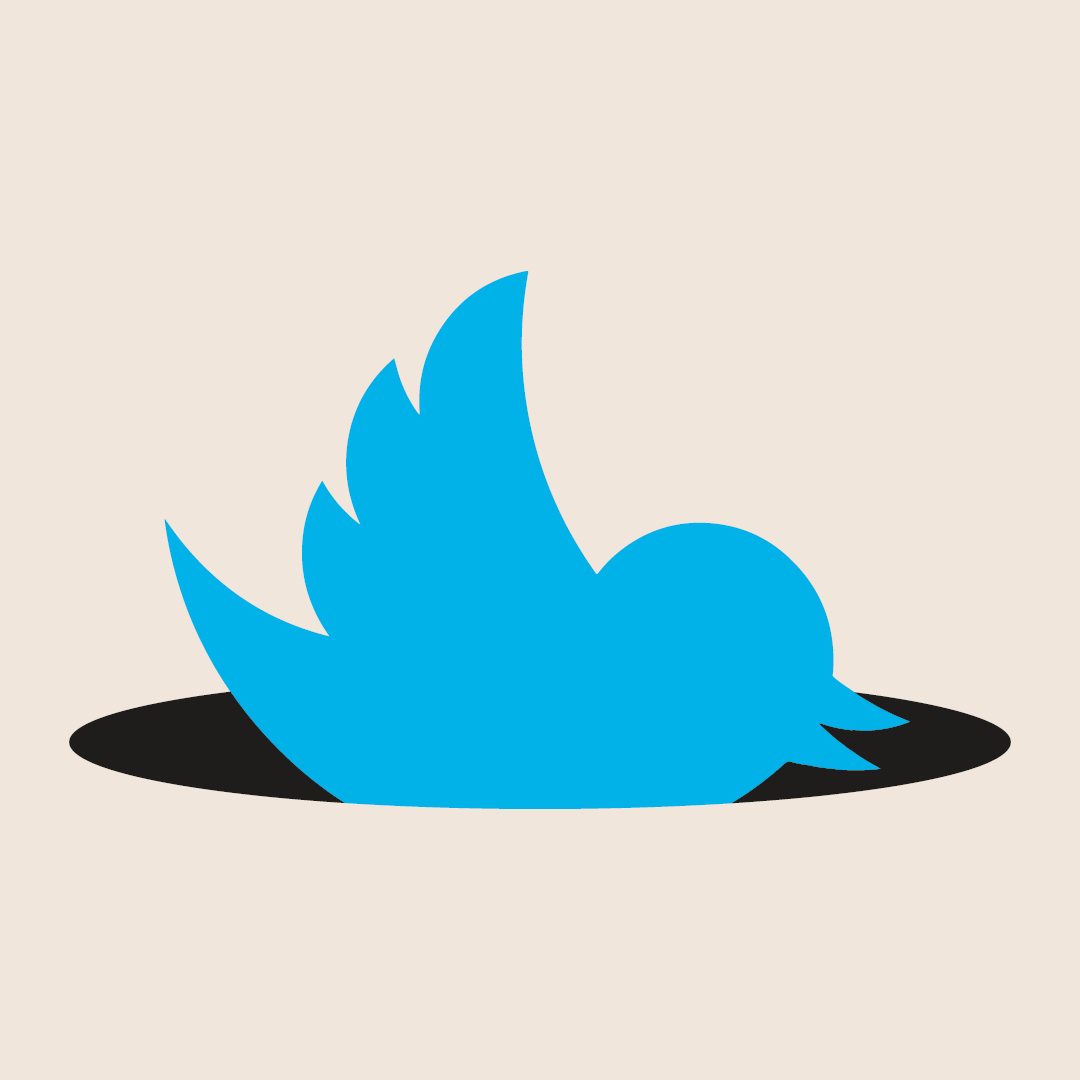 Grafik mit Twitter(X)-Vogel, der in ein schwarzes Loch fällt